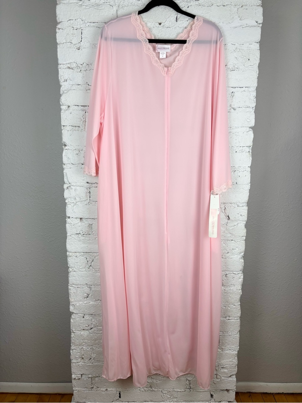 NWT Vintage Shadowline Romantic Pink Zip Lace Mumu House Dress 3X